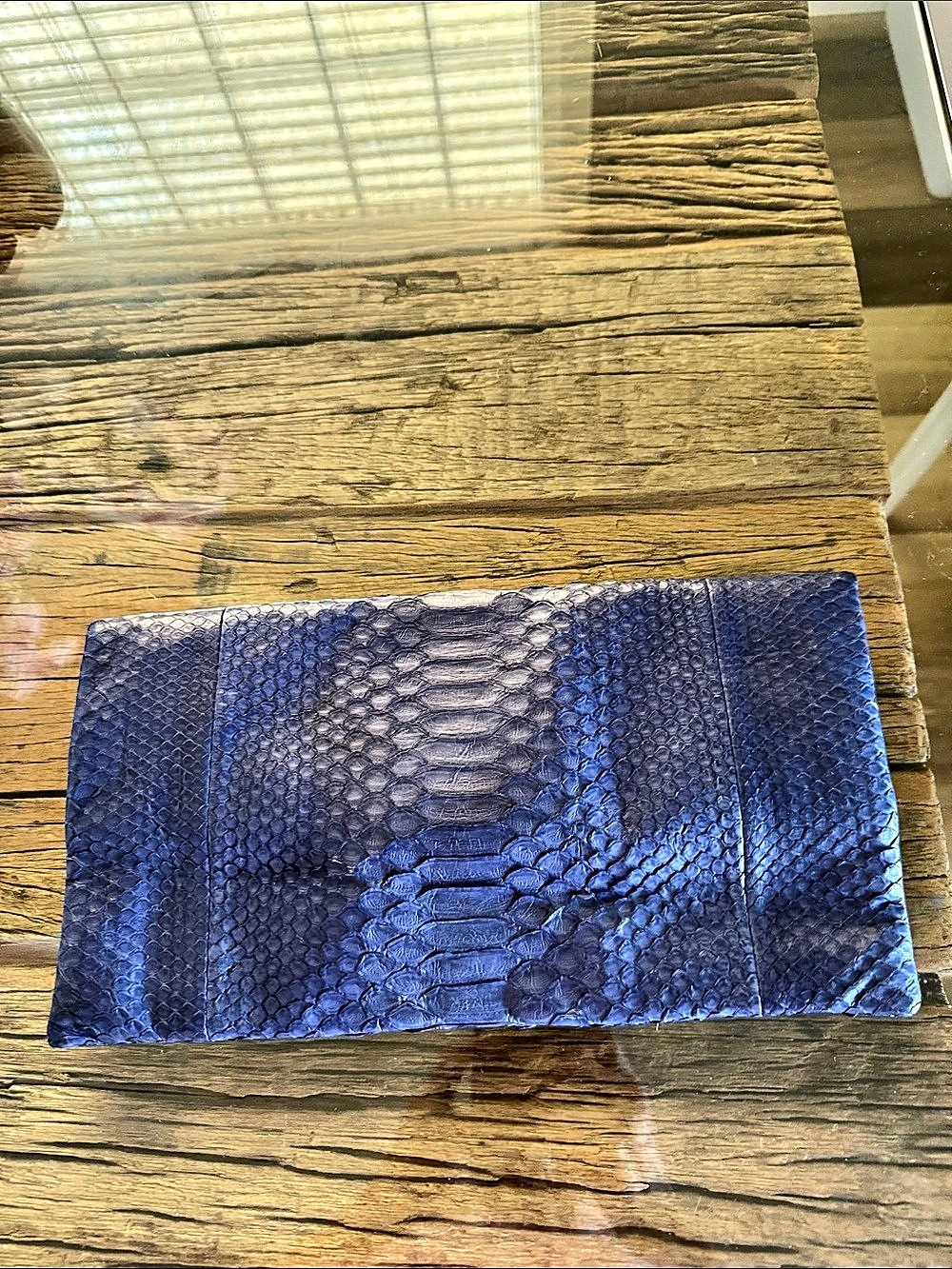 Society Paris Blue Snakeskin-Texture Clutch Like New